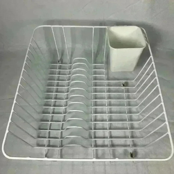 White Metal Dish Drying Rack Corner Silverware Cup 12.5 X 14.25”‎ - Picture 1 of 11